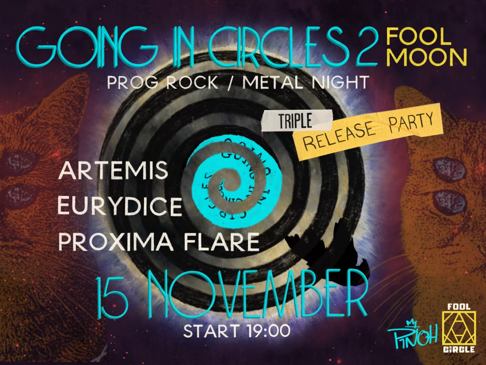 Going in Circles progressive rock- & metalbands Artemis, Eurydice en Proxima Flare