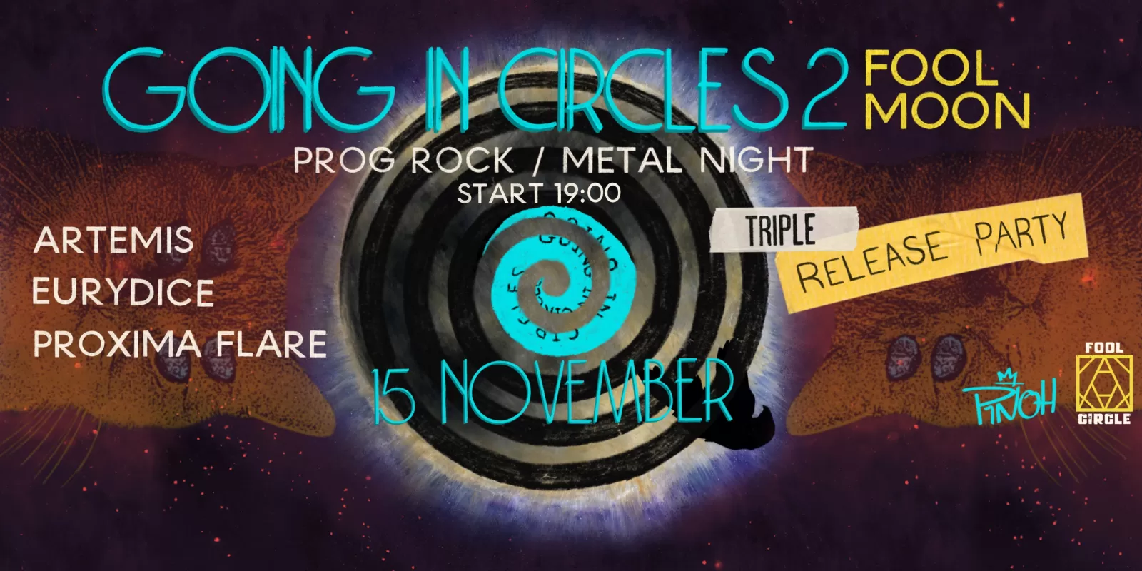 Going in Circles progressive rock- & metalbands Artemis, Eurydice en Proxima Flare